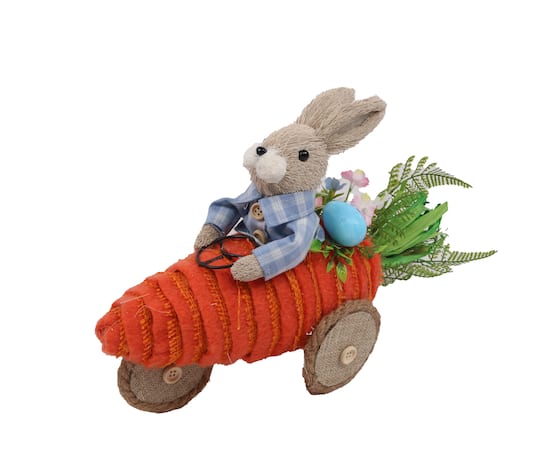 13&#x22; Blue Easter Bunny with Carrot Car Tabletop Decoration